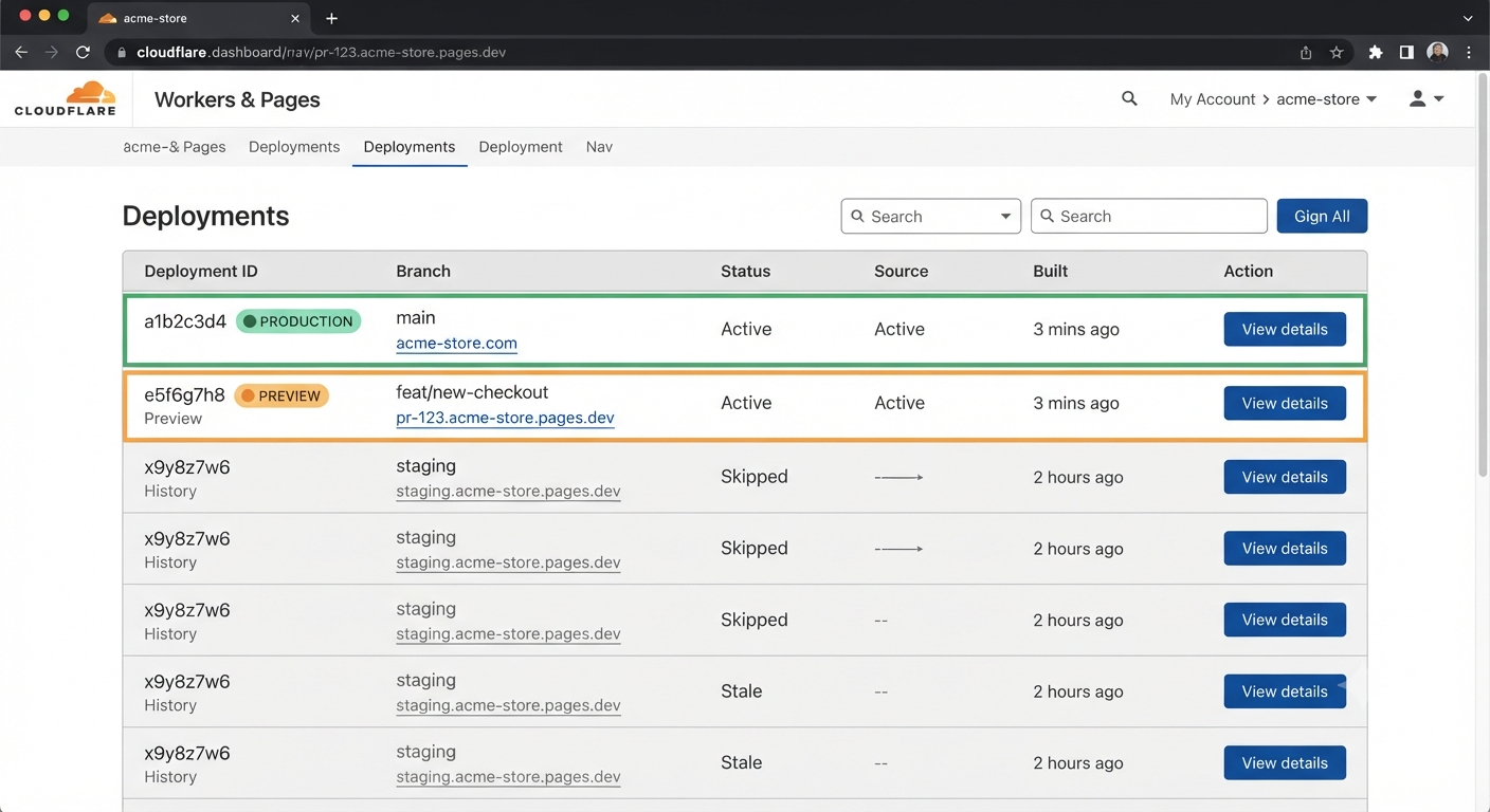 GitHub Pull Request checks and deployment status