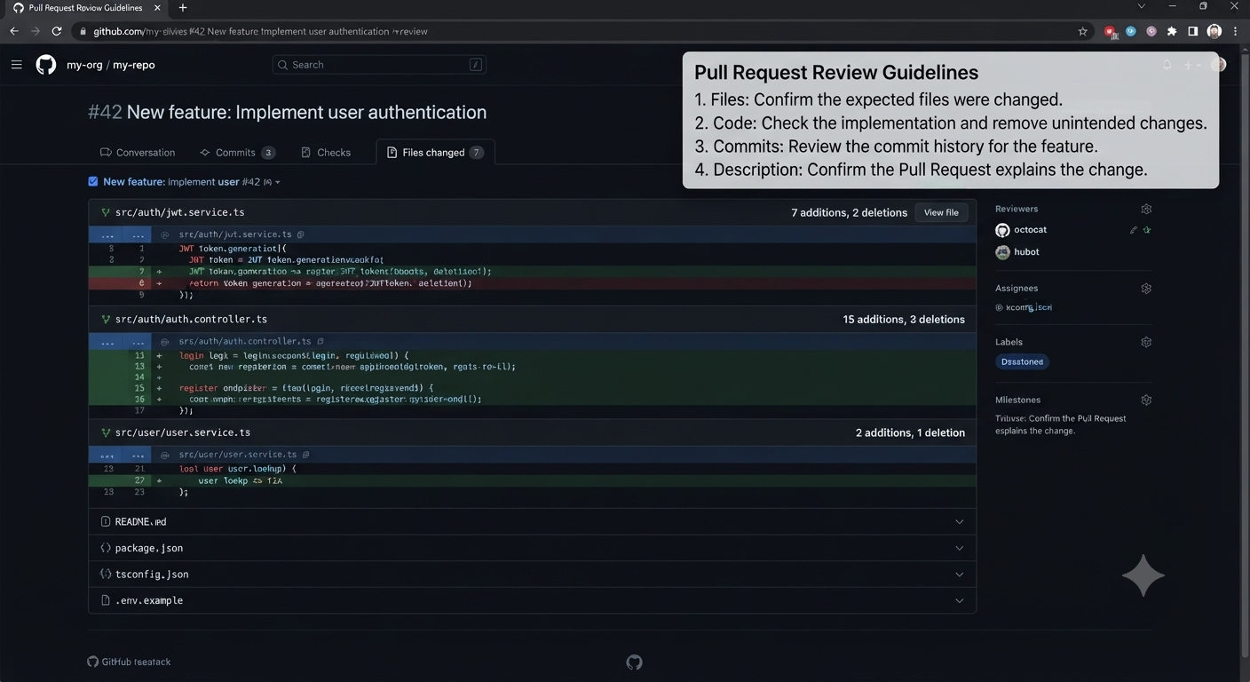 GitHub Pull Request Files changed view showing code differences